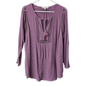 Daniel Rainn Long Sleeve Blouse Top Women's Size 2X Tie Front Boho